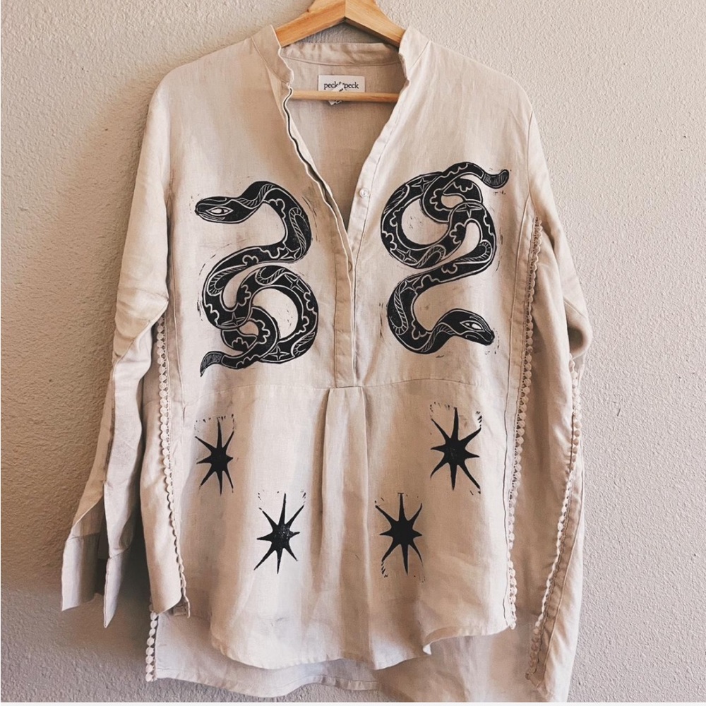 100% Linen Linocut Tunic